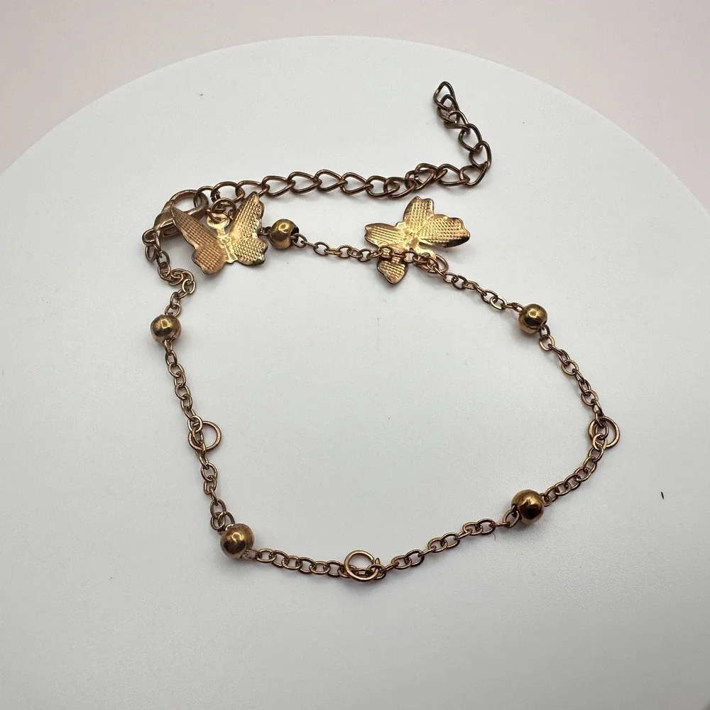 Vintage Y2K Butterfly Charm Bracelet Gold Tone Beaded Women's Fashion Jewelry